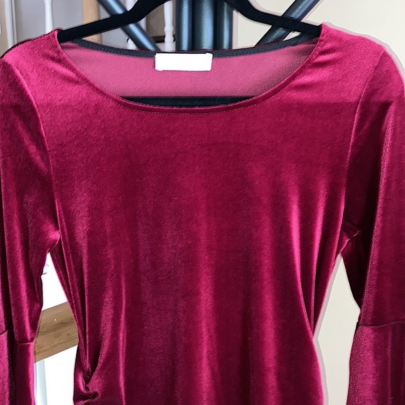 Burgundy Suede Maternity Dress. - Picture 2 of 8